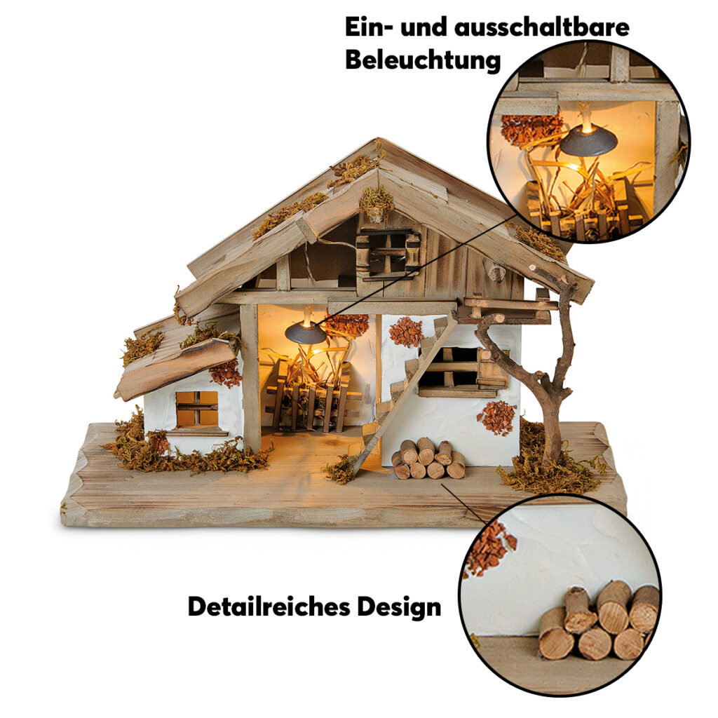 matches21 - Webshop Grosse Echtholz Weihnachtskrippe Holz Krippe Stall 39 cm 126875 5 6