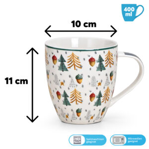 matches21 - Webshop Jumbo Tassen Weihnachtstassen Baeume und Eicheln weiss grau Porzellan 24 Stk 10 cm 116649 1 10