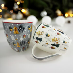 matches21 - Webshop Jumbo Tassen Weihnachtstassen Baeume und Eicheln weiss und grau Porzellan 2er Set 10cm 116648 6 14