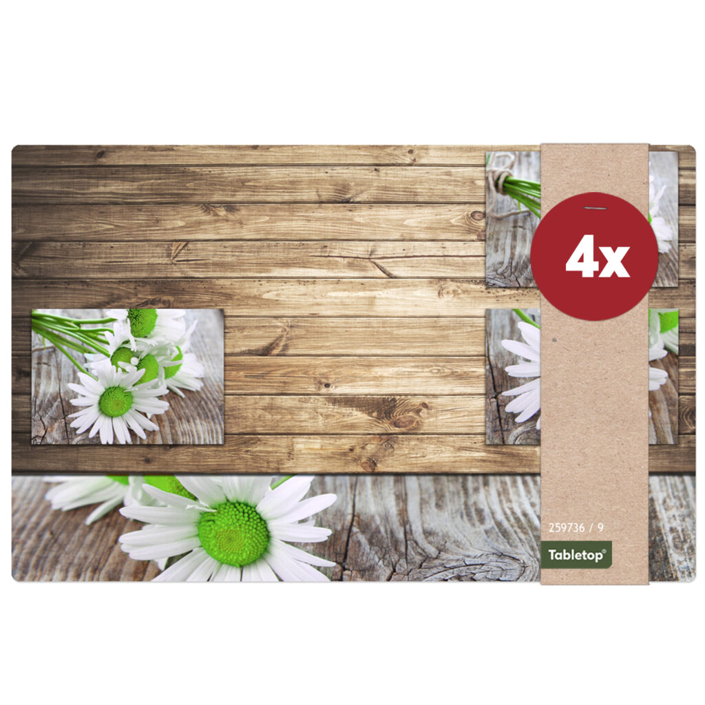 matches21 - Webshop Tischsets Platzsets 4 Stk Margeriten Margeriten und Holz Kunststoff 43 5x28 5 cm 116111 1