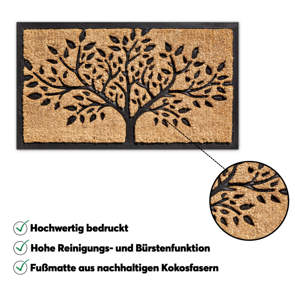 matches21 - Webshop Fussmatte Kokos In und Outdoor Gummi natur Struktur Baum mit Umrandung 45x75 cm 118993 3 3