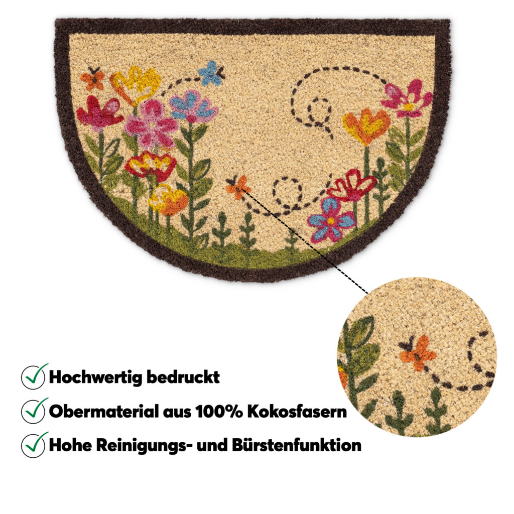 matches21 - Webshop Fussmatte Kokosmatte INDOOR bedruckt Blumen und Schmetterlingen 1 Stk 40x60 cm 124043 3 3