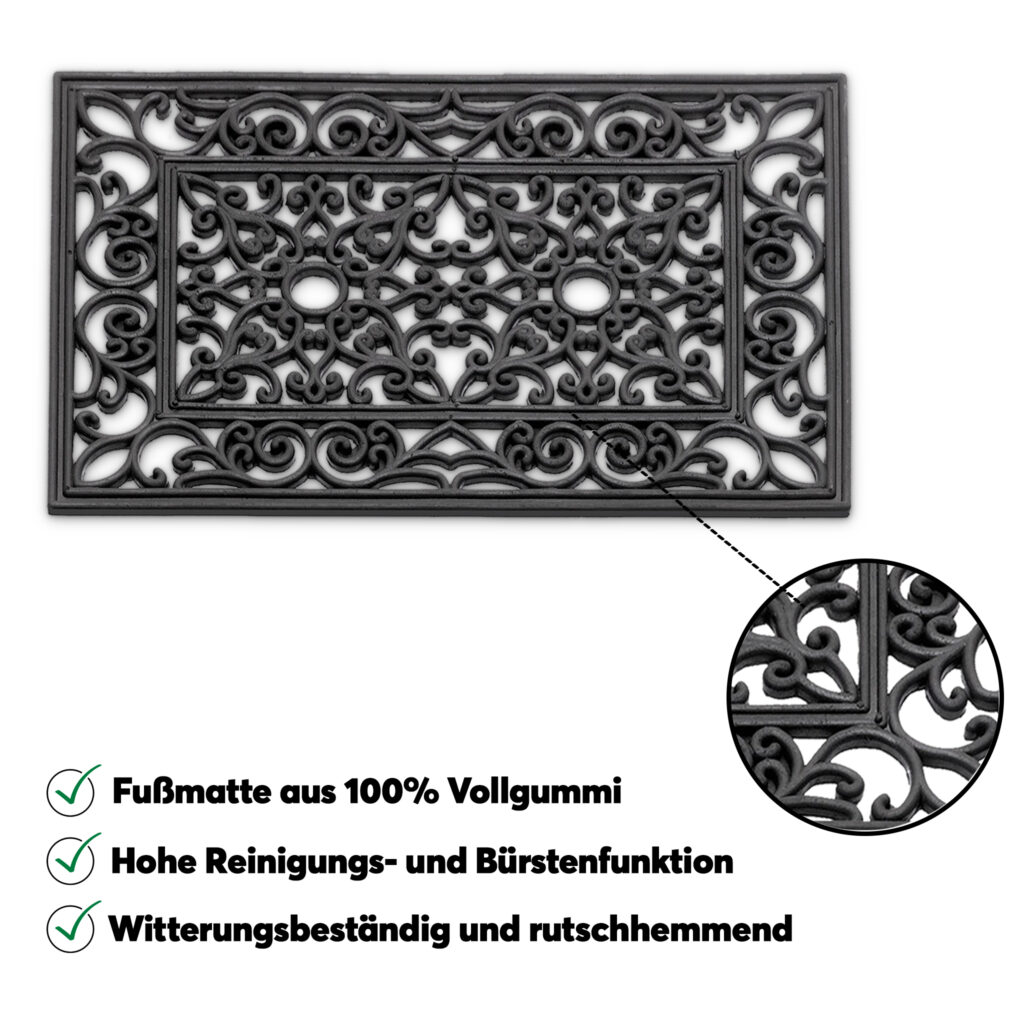 matches21 - Webshop Fussmatte Outdoor Gummi wetterfest Gusseisenoptik Ornamente rechteckig 40x60 cm 118897 3 3