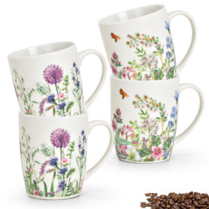 matches21 - Webshop Kaffeebecher Wildblumen Biene 4er Set Kaffee Tassen Porzellan bunt 10 cm 300 ml 128329 8