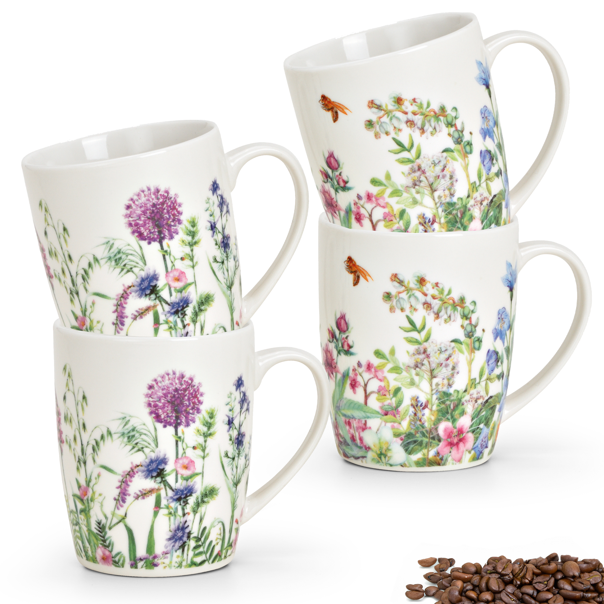 matches21 - Webshop Kaffeebecher Wildblumen Biene 4er Set Kaffee Tassen Porzellan bunt 10 cm 300 ml 128329 19