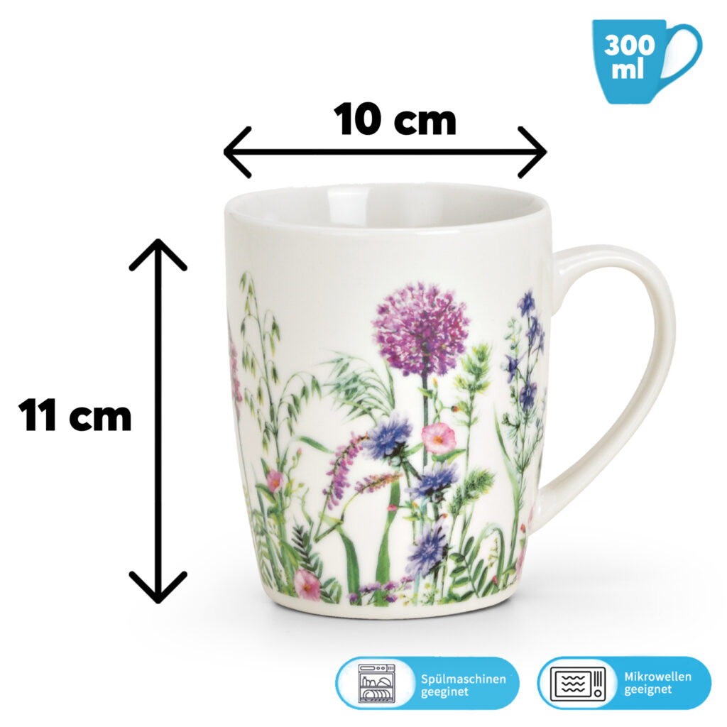 matches21 - Webshop Kaffeebecher Wildblumen Biene 4er Set Kaffee Tassen Porzellan bunt 10 cm 300 ml 128329 1 2