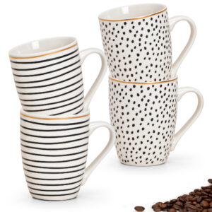 matches21 - Webshop Kaffeetassen Tassen Streifen Punkte Porzellan schwarz weiss gold 4er Set sort 10 cm 122049 1 3