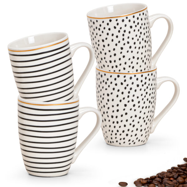 matches21 - Webshop Kaffeetassen Tassen Streifen Punkte Porzellan schwarz weiss gold 4er Set sort 10 cm 122049 1 1