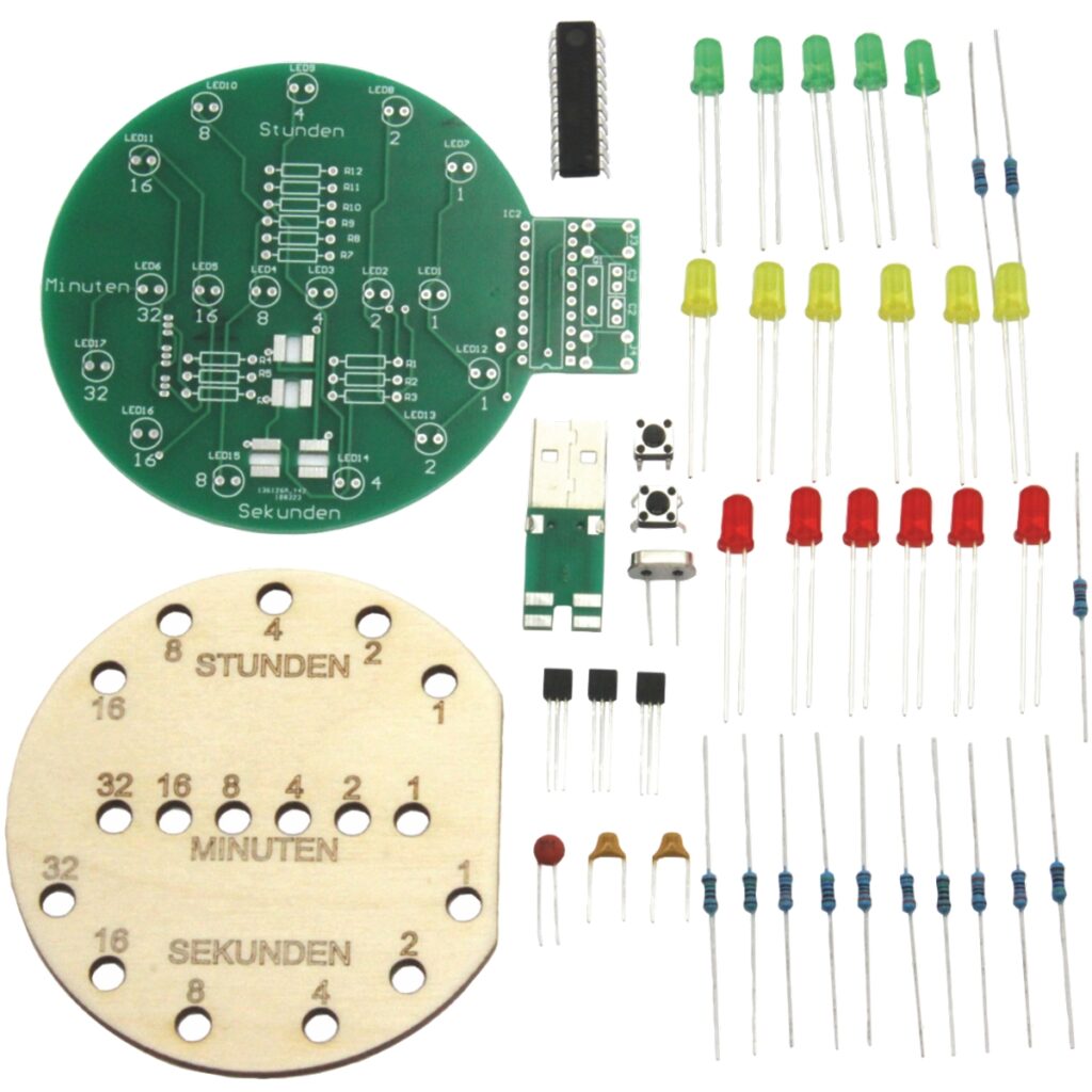 matches21 - Webshop Binaere Uhr mit LEDs und USB Anschluss Loetbausatz und Holz Bausatz Bastelset 114432 2 3