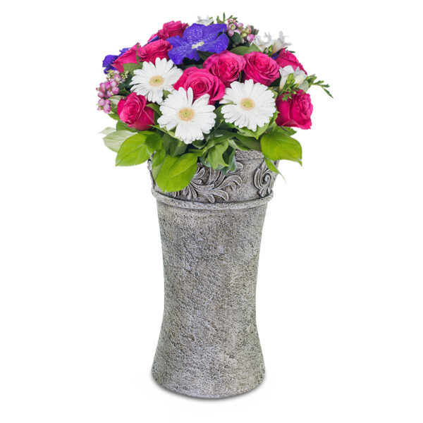 matches21 - Webshop Grabvase aus Poly Vase fuer Friedhof verziert in grau 12 cm 125281 1