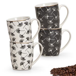 matches21 - Webshop Kaffeetassen Tassen Ginkgo Blaetter Porzellan schwarz weiss gold 4er Set sort 10 cm 122045 1 19