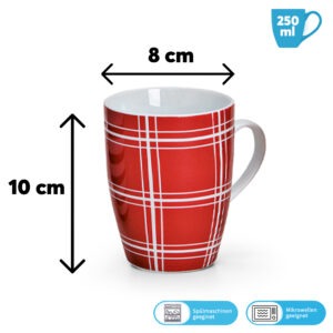 matches21 - Webshop Kaffeetassen Tassen rot weisse Streifen und Karo Designs Porzellan 4er Set sort 10 cm 122061 7