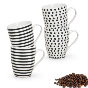 matches21 - Webshop Tassen Becher Streifen und Punkte schwarz weiss Porzellan 4er Set 10 cm 300 ml 111693 7