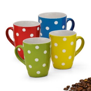 matches21 - Webshop Kaffeetassen Tassen weiss gepunktet in blau rot gelb und gruen Keramik 4er Set 11 cm 122137 1 8