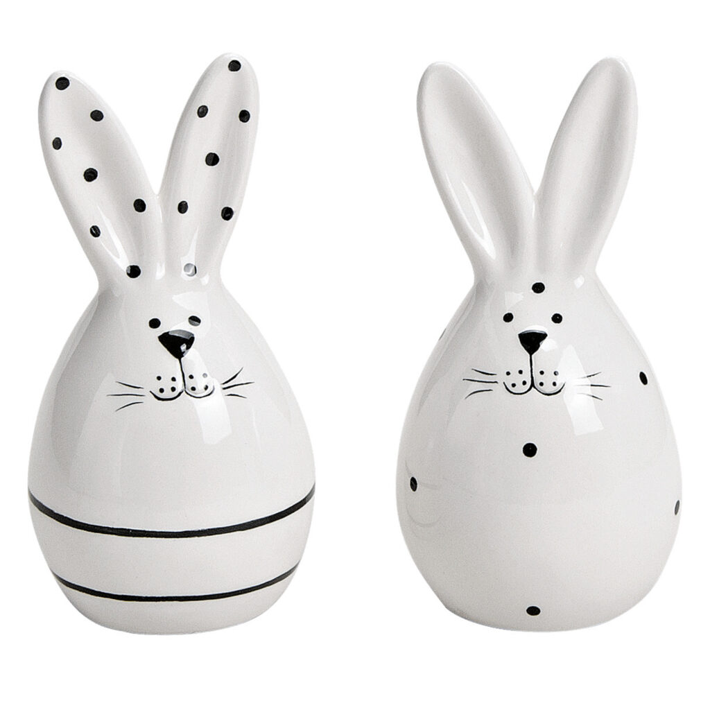 matches21 - Webshop Osterhasen Hasen Deko Porzellan Ostern Dekofiguren weiss schwarz 2er Set 11 cm 113510 1 1