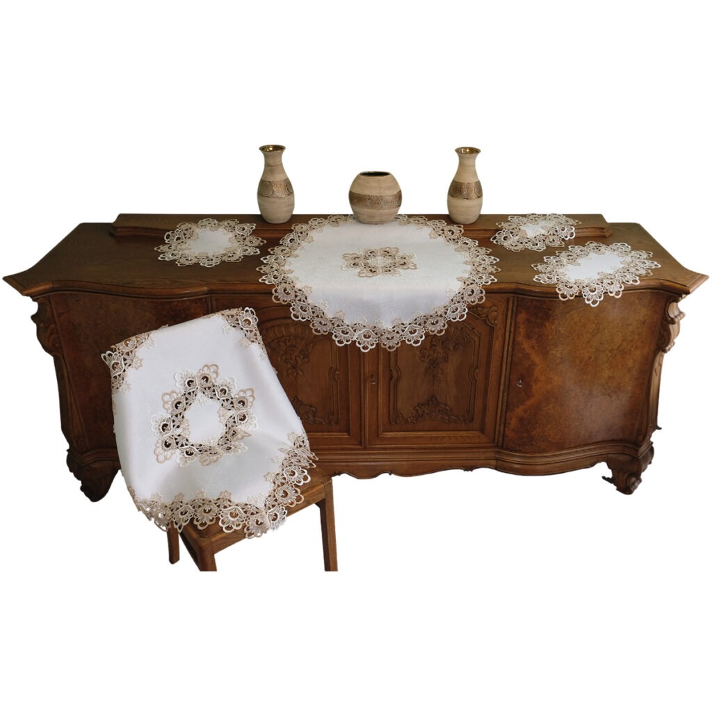 matches21 - Webshop Tischlaeufer Mitteldecke Spitze Stick Blumen ecru beige Tischwaesche 35x70 cm 121197 3 2