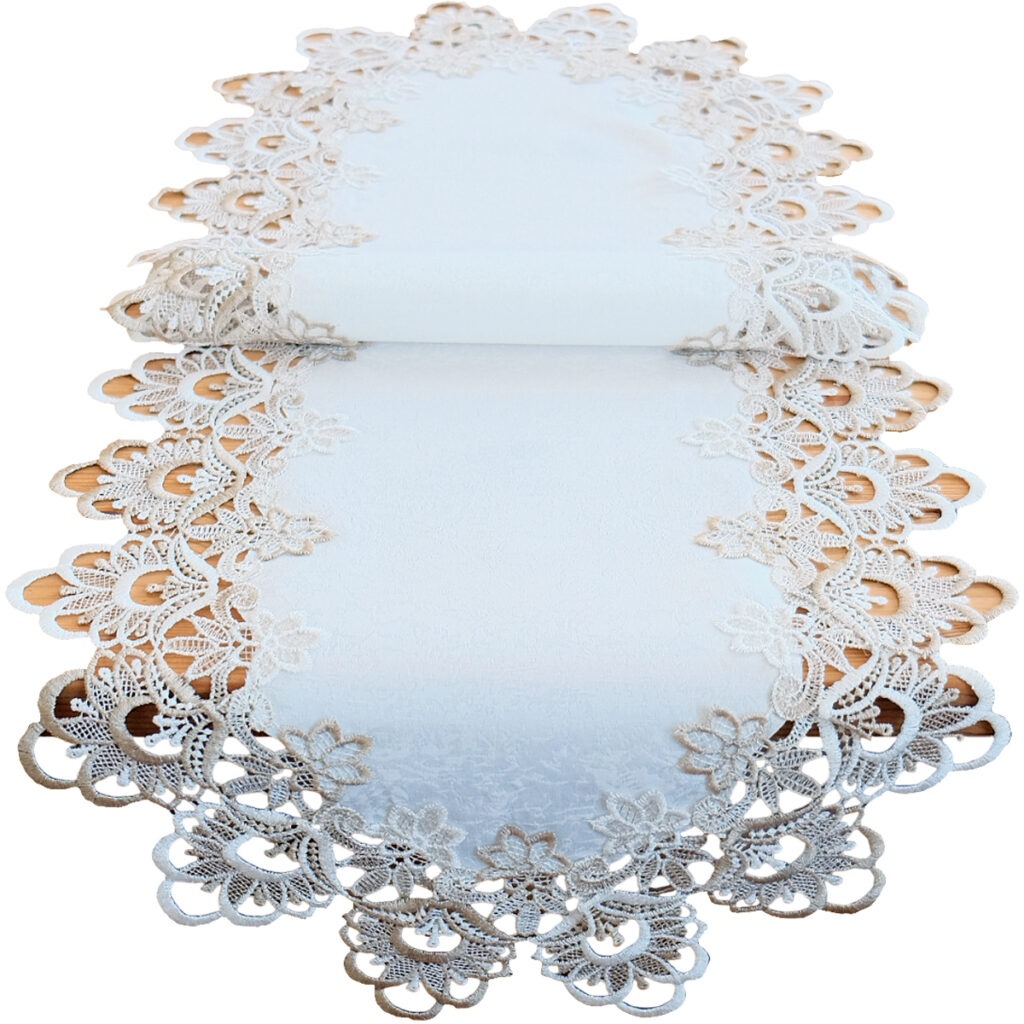 matches21 - Webshop Tischlaeufer Mitteldecke Spitze Stick Blumen ecru beige Tischwaesche 40x110 cm 121199 2 1