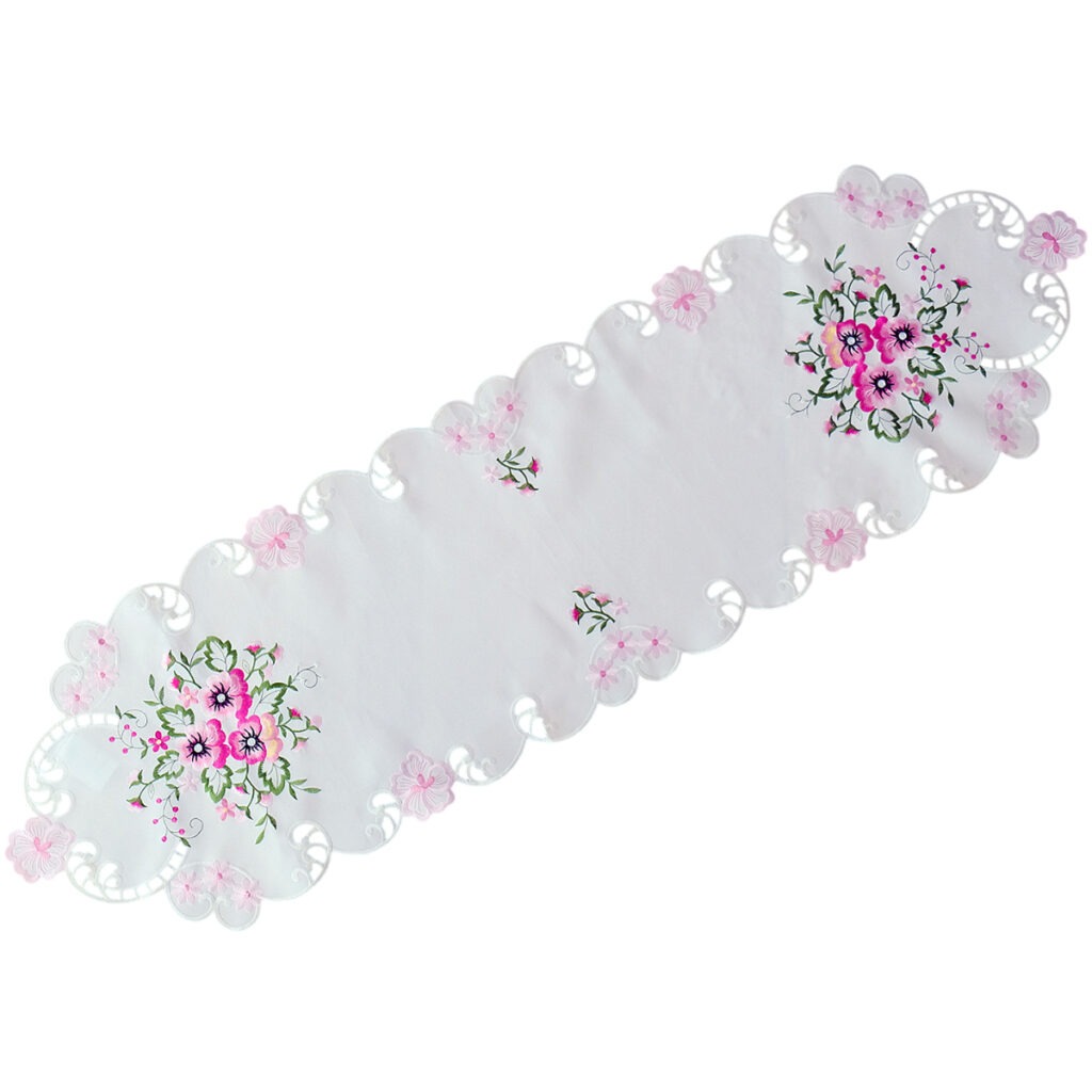 matches21 - Webshop Tischwaesche Heimtextilien Stiefmuetterchen weiss und Stick rosa 1 Stk viele Modelle 124100 8 7