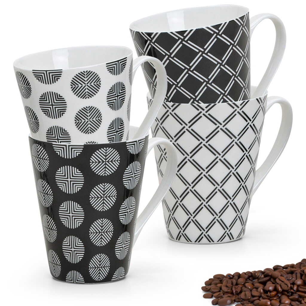 matches21 - Webshop Kaffeetassen Tassen Retro Design Muster schwarz weiss Keramik 4er Set sort 10 cm 122069 1