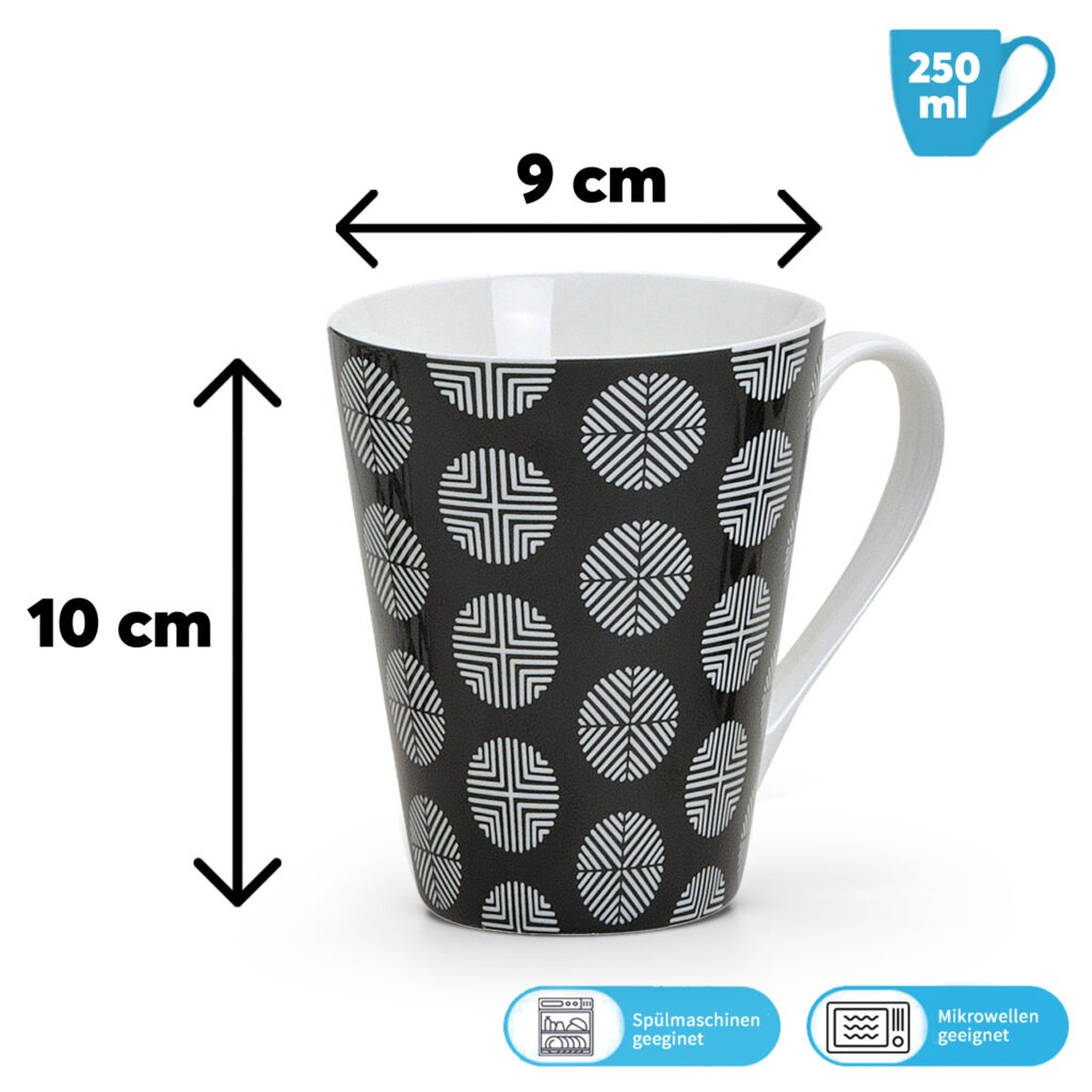 matches21 - Webshop Kaffeetassen Tassen Retro Design Muster schwarz weiss Keramik 4er Set sort 10 cm 122069 1 2