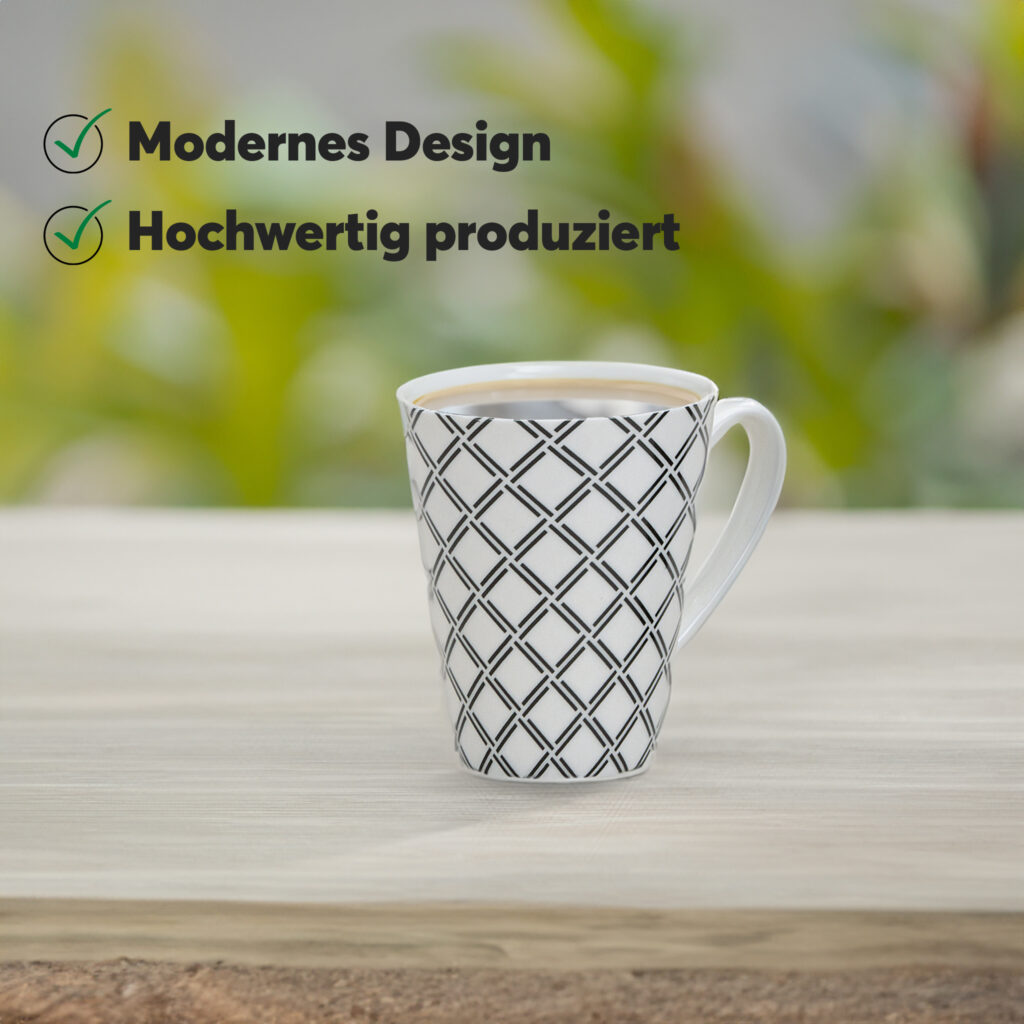 matches21 - Webshop Kaffeetassen Tassen Retro Design Muster schwarz weiss Keramik 4er Set sort 10 cm 122069 2 3