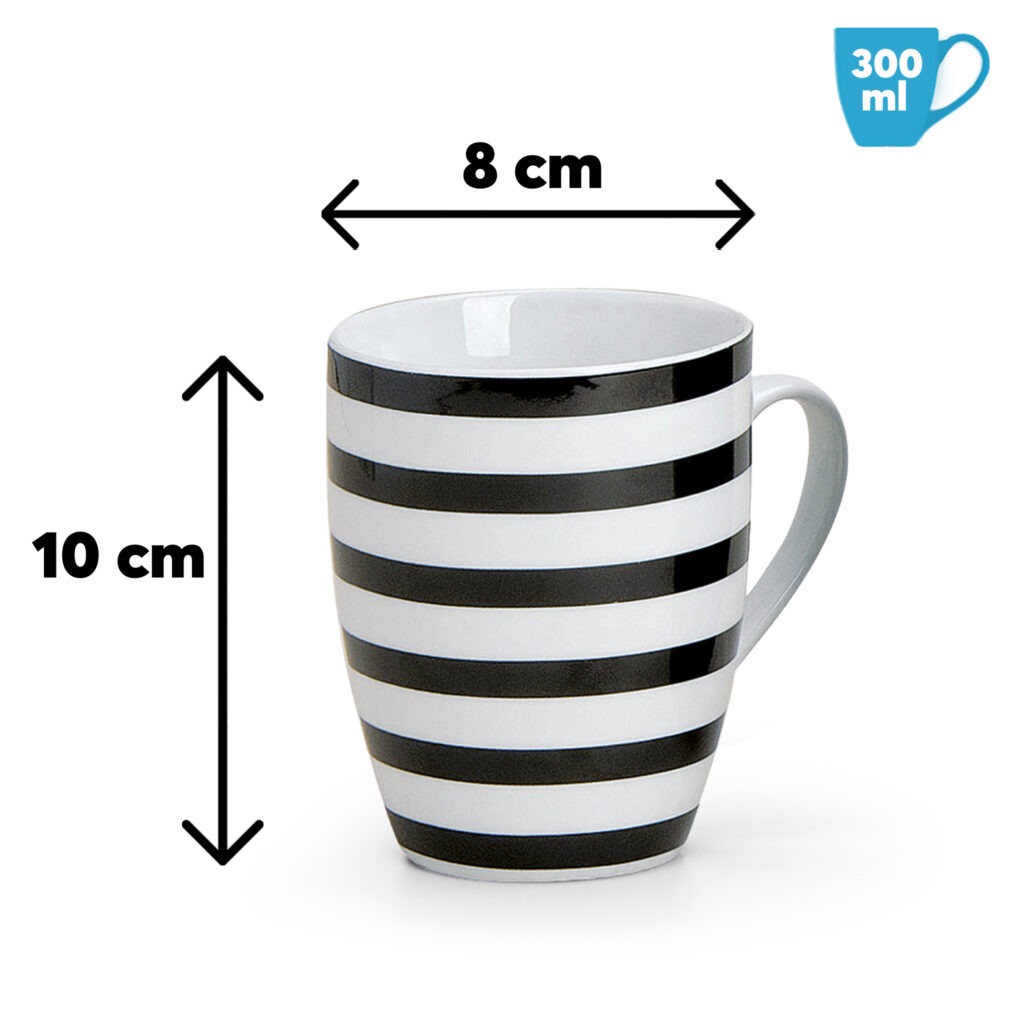 matches21 - Webshop Kaffeetassen Tassen schwarz weisse Streifen und Karo Designs Porzellan 4er Set sort 10 cm 122065 1 2