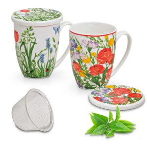 matches21 - Webshop Teetassen Teebecher mit Deckel und Sieb bunte Blumen 2er Set sort 11 cm 300 ml 116621 15