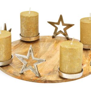 matches21 - Webshop Adventskranz Advent Mangoholz Kerzenhalter Sterne Holz Metall silber 36 cm 125755 1 27