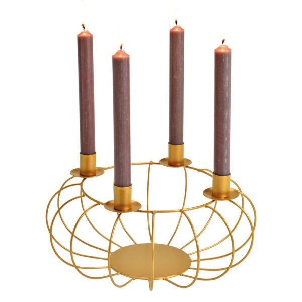 matches21 - Webshop Adventskranz fuer 4 Stabkerzen Weihnachtskranz Korb gold Metall 30x15 cm 125894 1 1