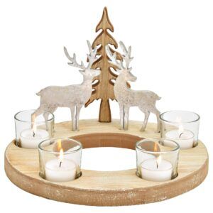 matches21 - Webshop Adventskranz mit Hirschen aus Holz und Glas in silber 25x18 cm 126886 1 6