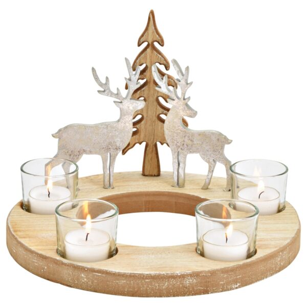 matches21 - Webshop Adventskranz mit Hirschen aus Holz und Glas in silber 25x18 cm 126886 1 1