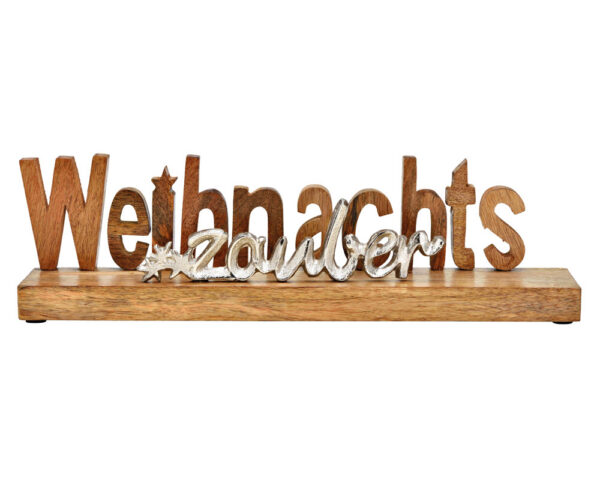 matches21 - Webshop Aufsteller Schrift WEIHNACHTSZAUBER Weihnachtsdeko Holz Metall natur silber 41 cm 125759 1 1