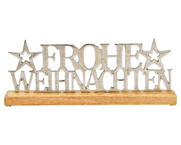 matches21 - Webshop Aufsteller Schriftzug FROHE WEIHNACHTEN Metall Holz silber natur 36 cm 125769 1 1