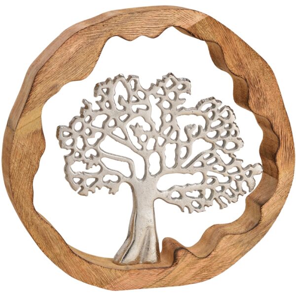 matches21 - Webshop Baum Aufsteller Deko rund Metall Holz Skulptur silber braun 1 Stk 30x29x5 cm 121312 1 1