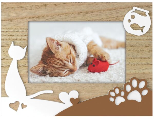 matches21 - Webshop Bilderrahmen Motiv KATZE Rahmen Relief Pfoten und Herz braun weiss 1 Stk 10x15 cm 123316 1 1