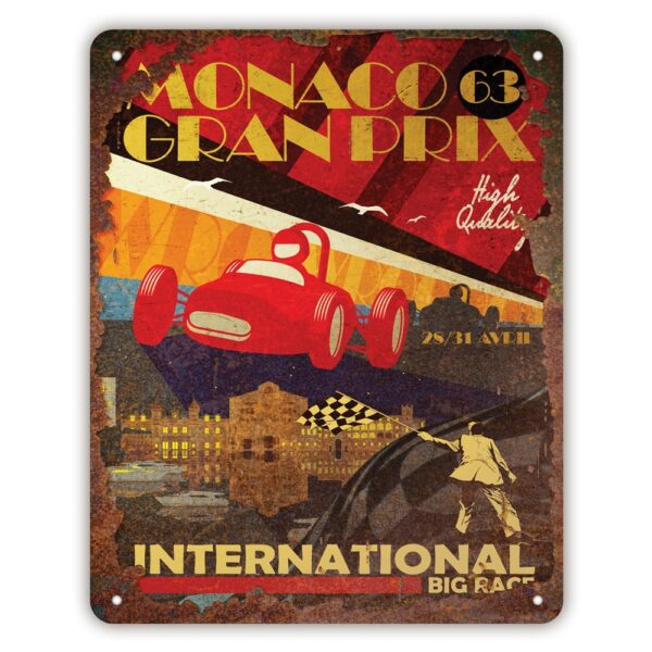 matches21 - Webshop Blechschild Vintage Rennszene Rennwagen Monaco Grand Prix 1 Stk 20x25 cm bunt 120966 1 1