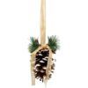 matches21 - Webshop Deko Zapfen mit Schnee und Stoffband zum Hinhaengen Natur braun weiss 1 Stk 40 cm 121486 2 1 6