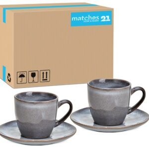 matches21 - Webshop Espresso Tassen und Teller Steingut Rand wellig Landhaus unregelmaessig grau 36 Stk 123938 1 6