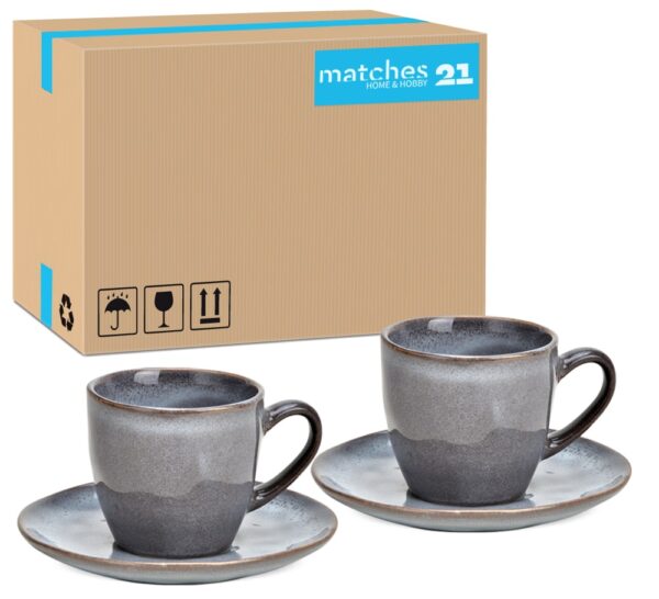 matches21 - Webshop Espresso Tassen und Teller Steingut Rand wellig Landhaus unregelmaessig grau 36 Stk 123938 1 1