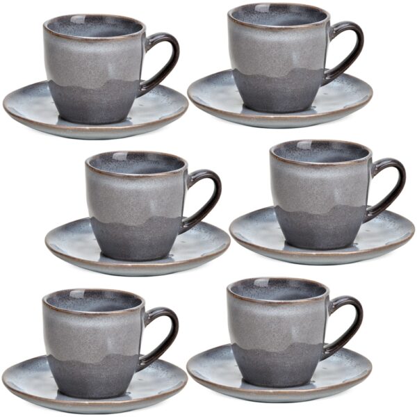 matches21 - Webshop Espresso Tassen und Teller Steingut Rand wellig Landhaus unregelmaessig grau 36 Stk 123938 1 1 2