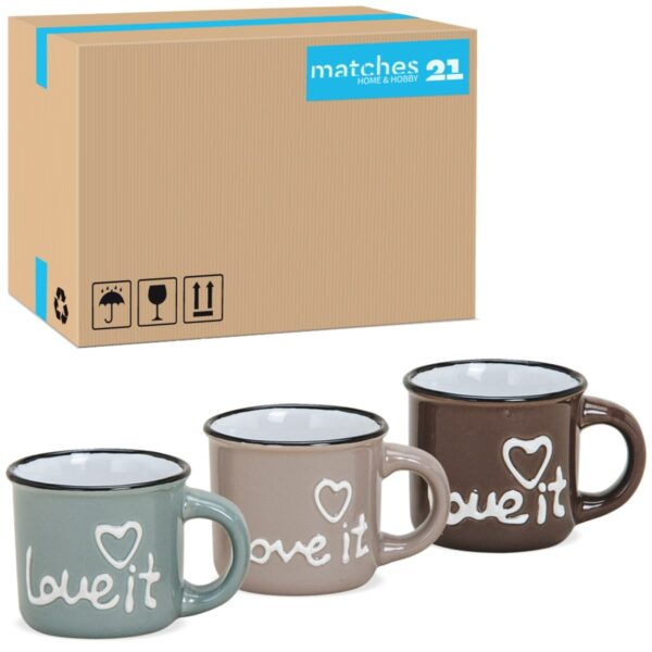 matches21 - Webshop Espressotasse LOVE IT Herz Emaille Optik 72 Stk blau und braun Keramik 50 ml 114402 1 1