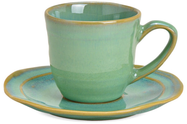 matches21 - Webshop Espressotasse und Teller Keramik Steingut Tasse und Teller gruen 1 Stk B WARE 121337 1 1