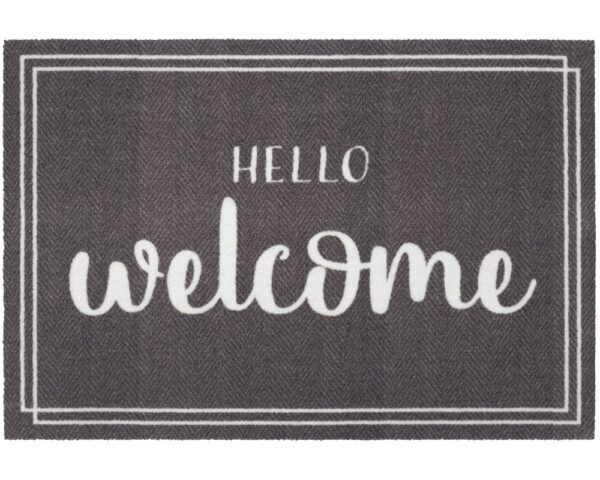 matches21 - Webshop Fussmatte Fussabstreifer DECOR HELLO WELCOME Holz in grau gedruckter Rand 50x75 cm 124000 1 1