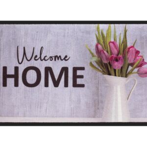 matches21 - Webshop Fussmatte Fussabstreifer Decor und Rand WELCOME HOME und Tulpen waschbar 40x75 cm 123969 1 1