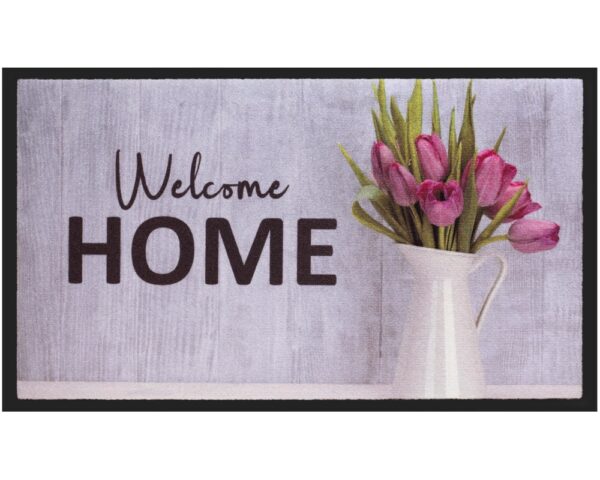 matches21 - Webshop Fussmatte Fussabstreifer Decor und Rand WELCOME HOME und Tulpen waschbar 40x75 cm 123969 1 1