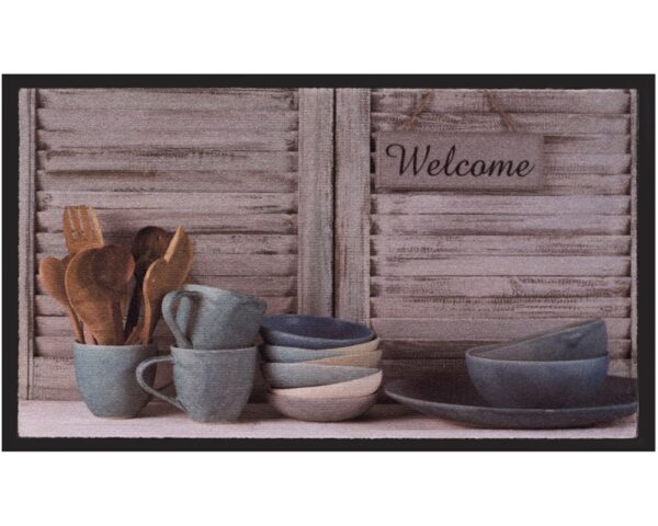 matches21 - Webshop Fussmatte Fussabstreifer Decor und Rand WELCOME und Geschirr Holz waschbar 40x75 cm 123975 1 1