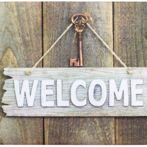 matches21 - Webshop Fussmatte Gummimatte OUTDOOR DECOR Welcome Schild und Schluessel auf Holzwand 45x75 cm 118917 1 2