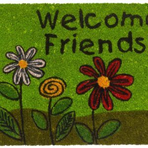 matches21 - Webshop Fussmatte Kokos Indoor bedruckt gruen bunte Blumen und Welcome Friends 1 Stk 40x60 cm 118969 1 24