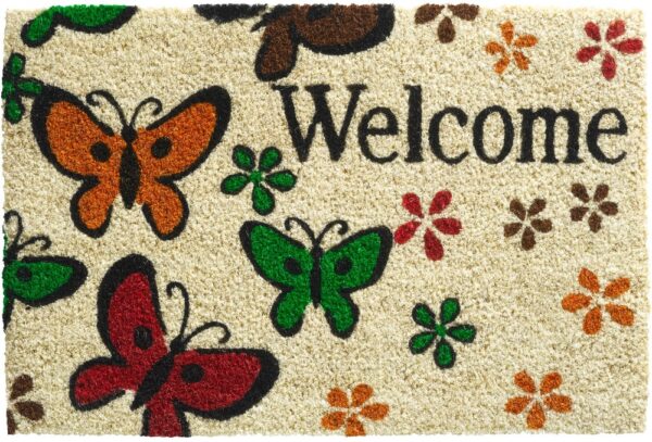 matches21 - Webshop Fussmatte Kokos Indoor bunt bedruckt Schmetterlinge Blumen und Welcome 1 Stk 40x60 cm 118971 1 1