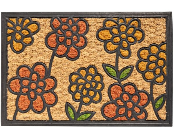 matches21 - Webshop Fussmatte Kokosmatte KOKOS Gummi IN und OUTDOOR bunte Blumen und Linien 40x60 cm 124058 1 1